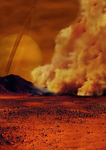 Dust Storms Raised by Strong Winds on Titan (Artist's Concept)