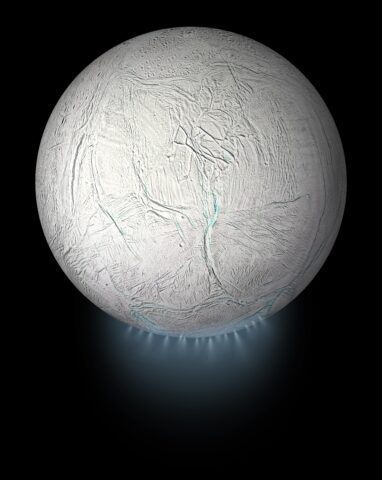 Enceladus Global View with Plume (Artist's Rendering)