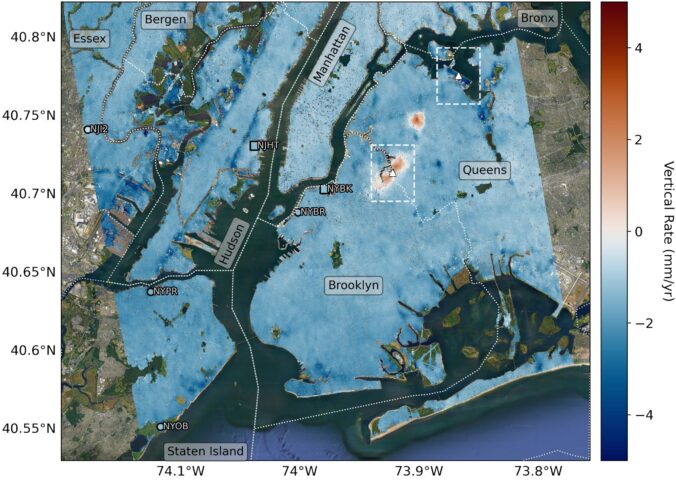 Map of New York City Subsidence and Uplift