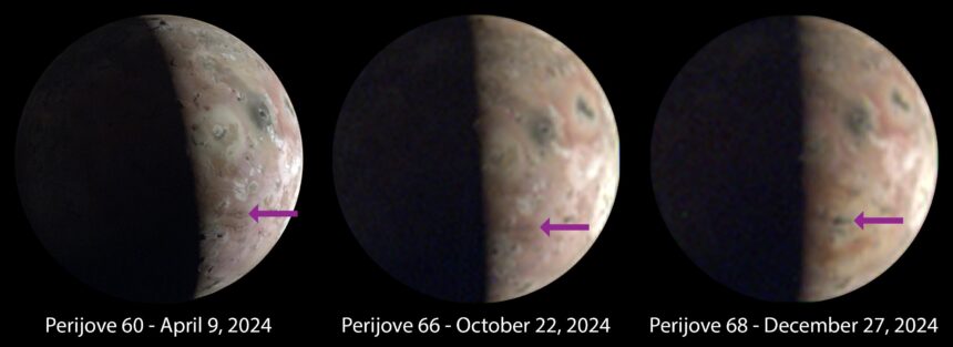 Three Views of Io's Southern Hemisphere