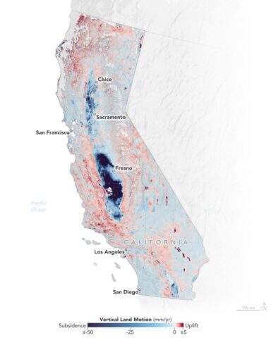 Map of California Subsidence and Uplift